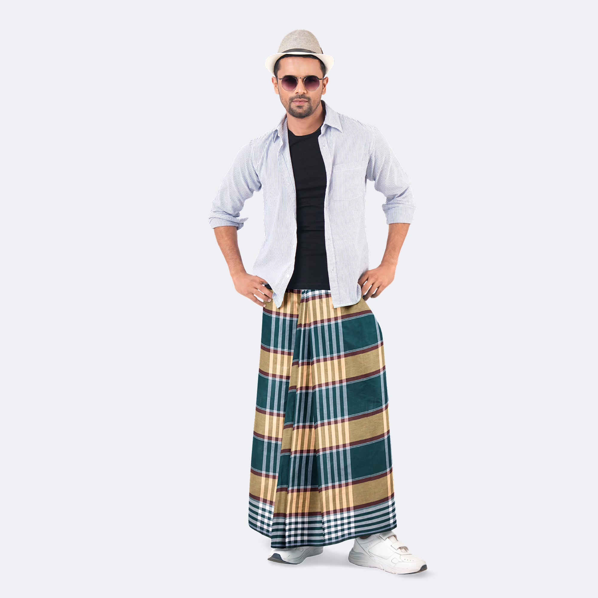 Men's Multicolor Classic Stripe Check Design Lungi - High Choice